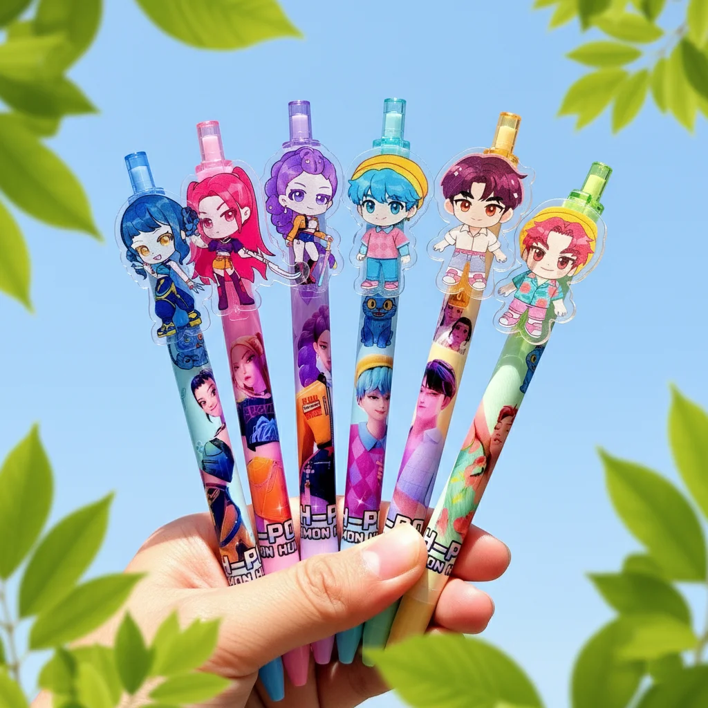 

6pcs Kawaii Stationery 0.5mm Black Gel PensCute Cartoon Anime Derivative School Office Supplies Gifts