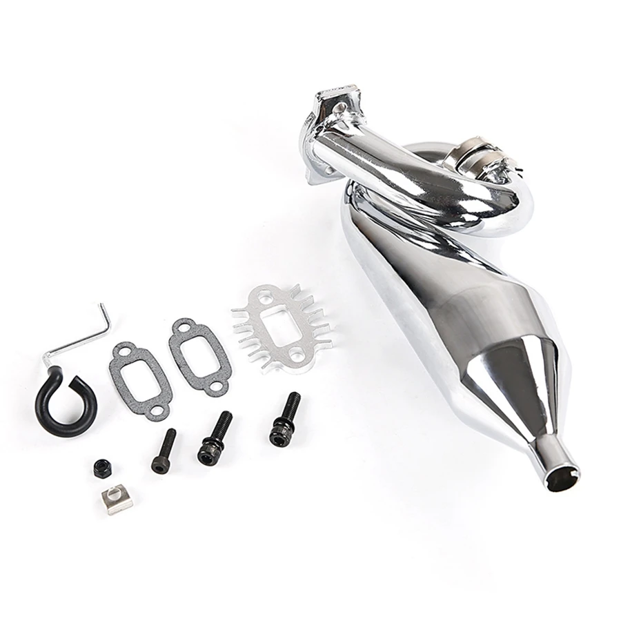 Chrome Resonante Buis Afgestemde Pijp Uitlaatpijp Algemeen voor 1/5 HPI Baja 5B Ss 5T 5Sc Rovan King Motor Rc Auto Afgestemde Pijp