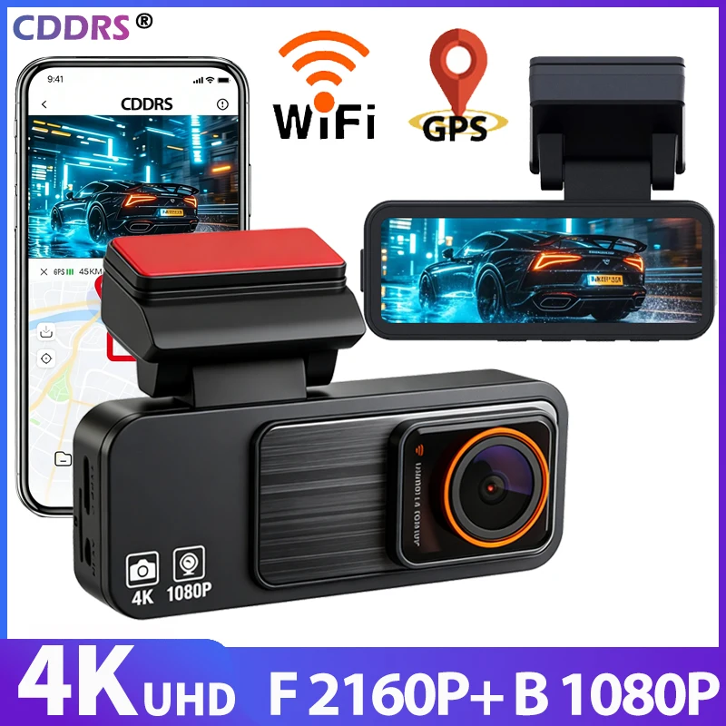 

4K видеорегистратор ночного видения спереди 2160P и сзади 1080P Автомобильная видеокамера GPS-регистратор G Сенсорная циклическая запись Wi-Fi Управление приложениями