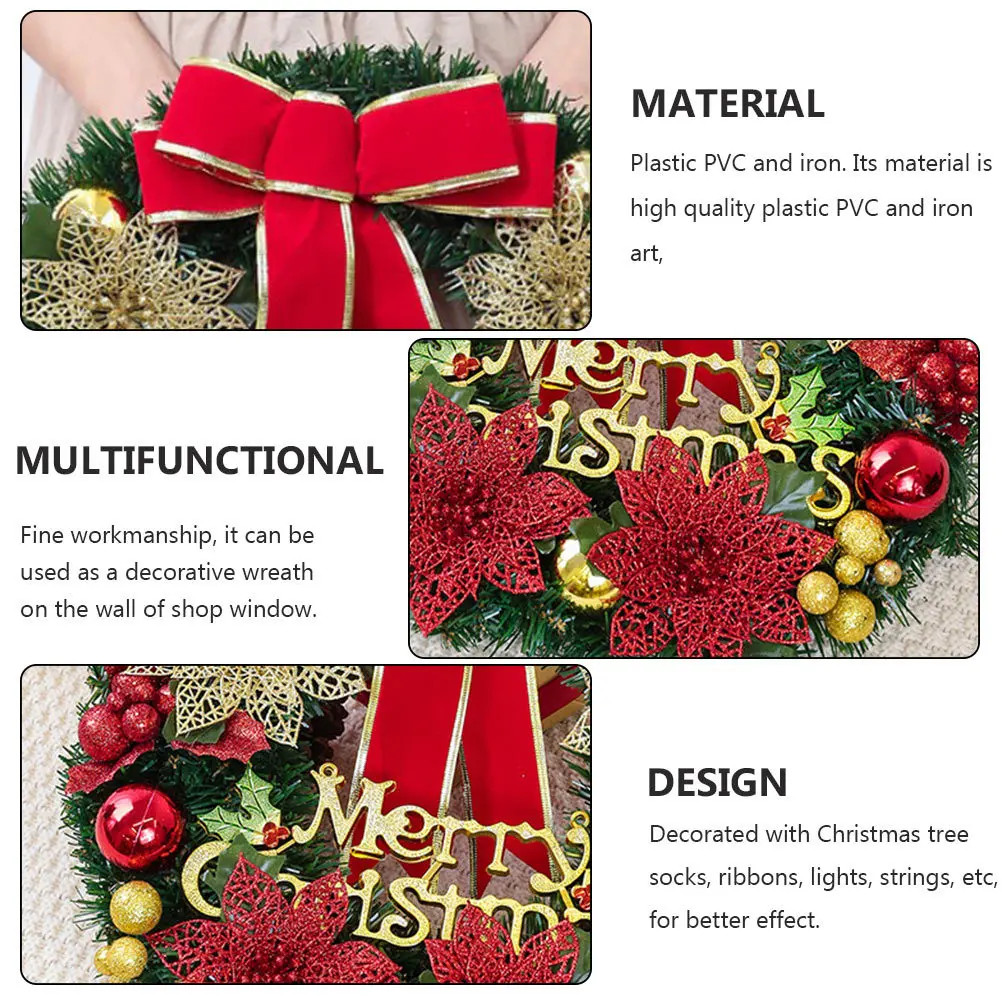 

1Set Christmas Wreath LED Light String Decorative Garland Simulated Plant Bow Bell Design Door Hanging Wreath Christmas Party