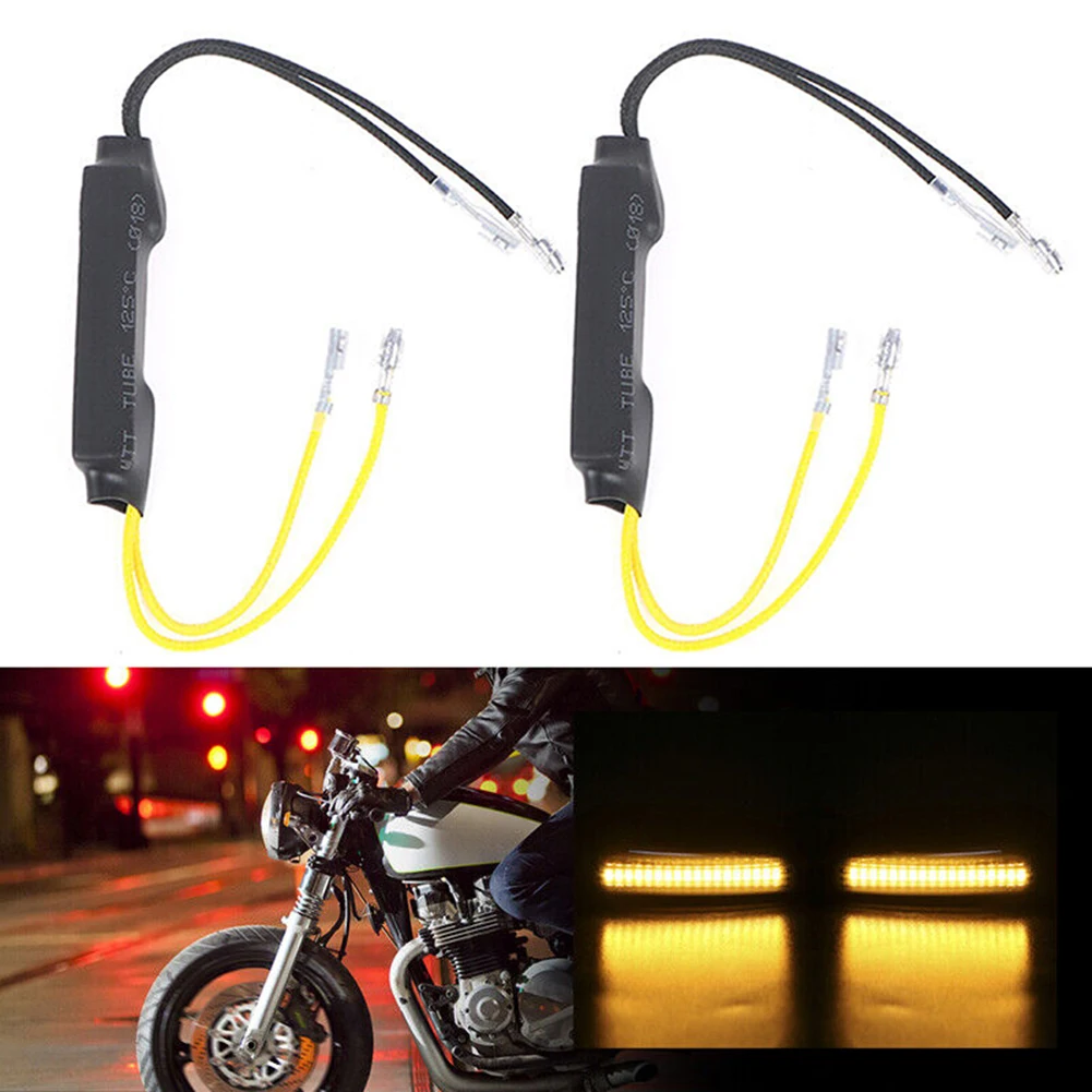 Luz da motocicleta led decodificador de erro 26 preto amarelo 12v plug-and-play indicador de redução de taxa de flash resistor de carga sinais de volta