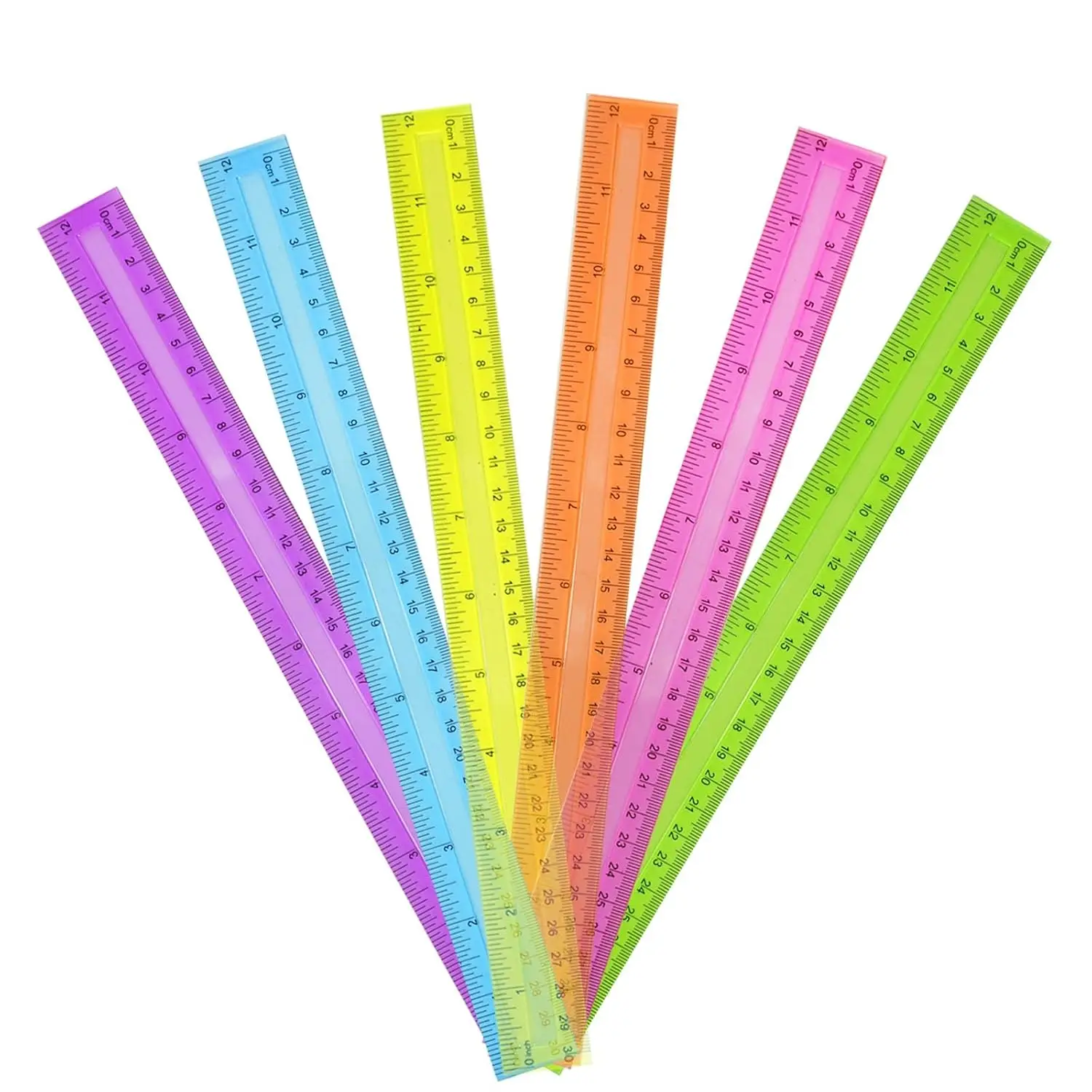 Clear Plastic Rulers 12 Inch,Transparent Assorted Color Metric Bulk Rulers with Inches and Centimeters,Kids Ruler for School