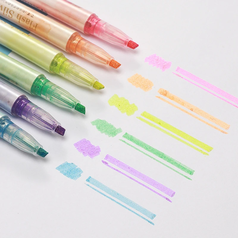 4/5/6 Colors/box Kawaii Glitter Highlighter Pen Pastel Highlighter Marker Pens Scrapbook Art Painted Stationery School Supplies