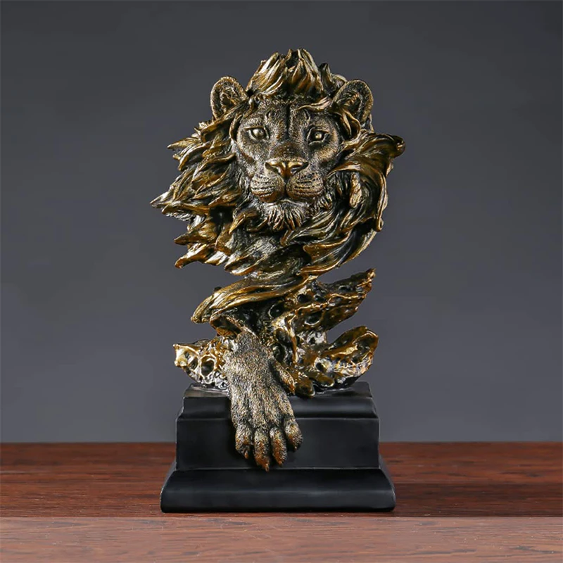 King Of Lion Statue Silver Golden Lions Desk Sculpture Home Office Bar Decor Resin Animal Model Crafts Art Ornaments Unique Gift