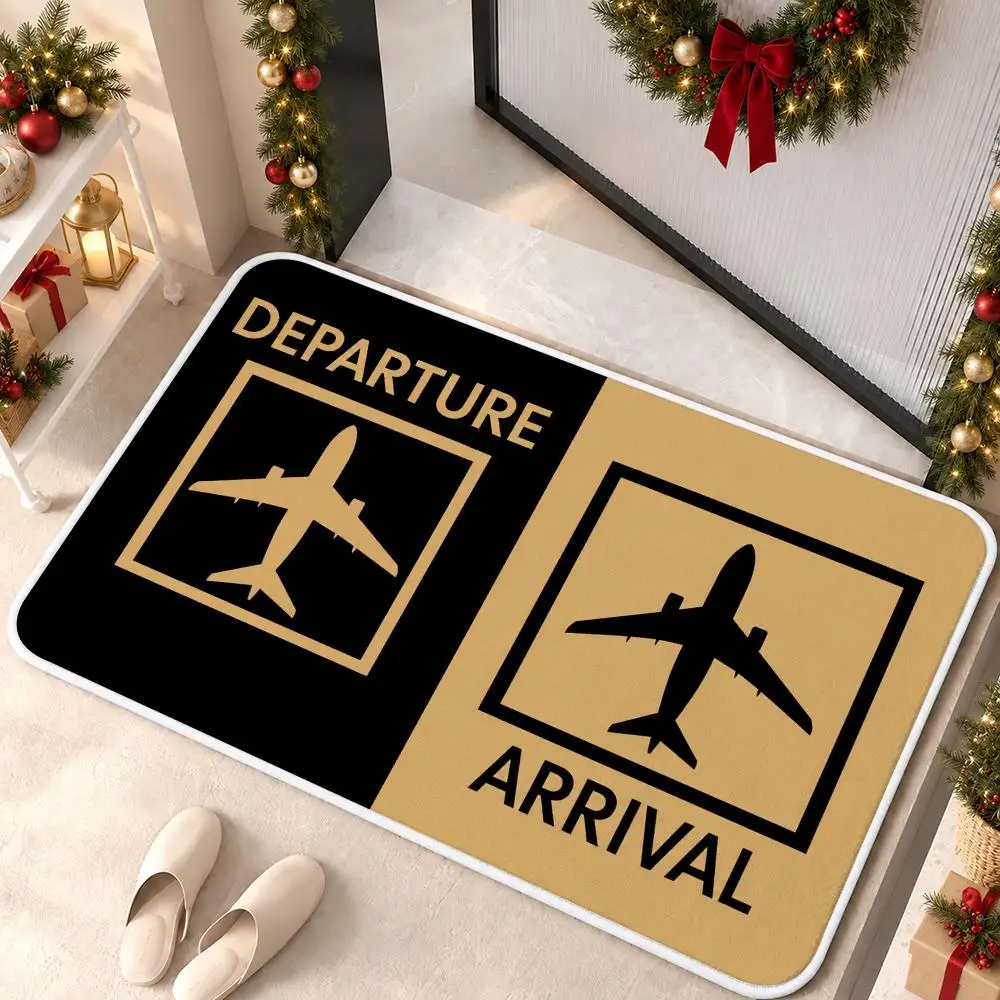 Retro Airport Arrival Departure Floor Mat Soft Non Slip Flannel Door Mat for Bathroom Kitchen Bedroom Home Decor