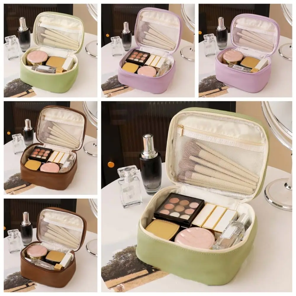 Polyester PU Cosmetic Bag Large Capacity Three-dimensional Make Up Pouch Bag Green Anti-splash Water Pouch for Make Up Kit Women