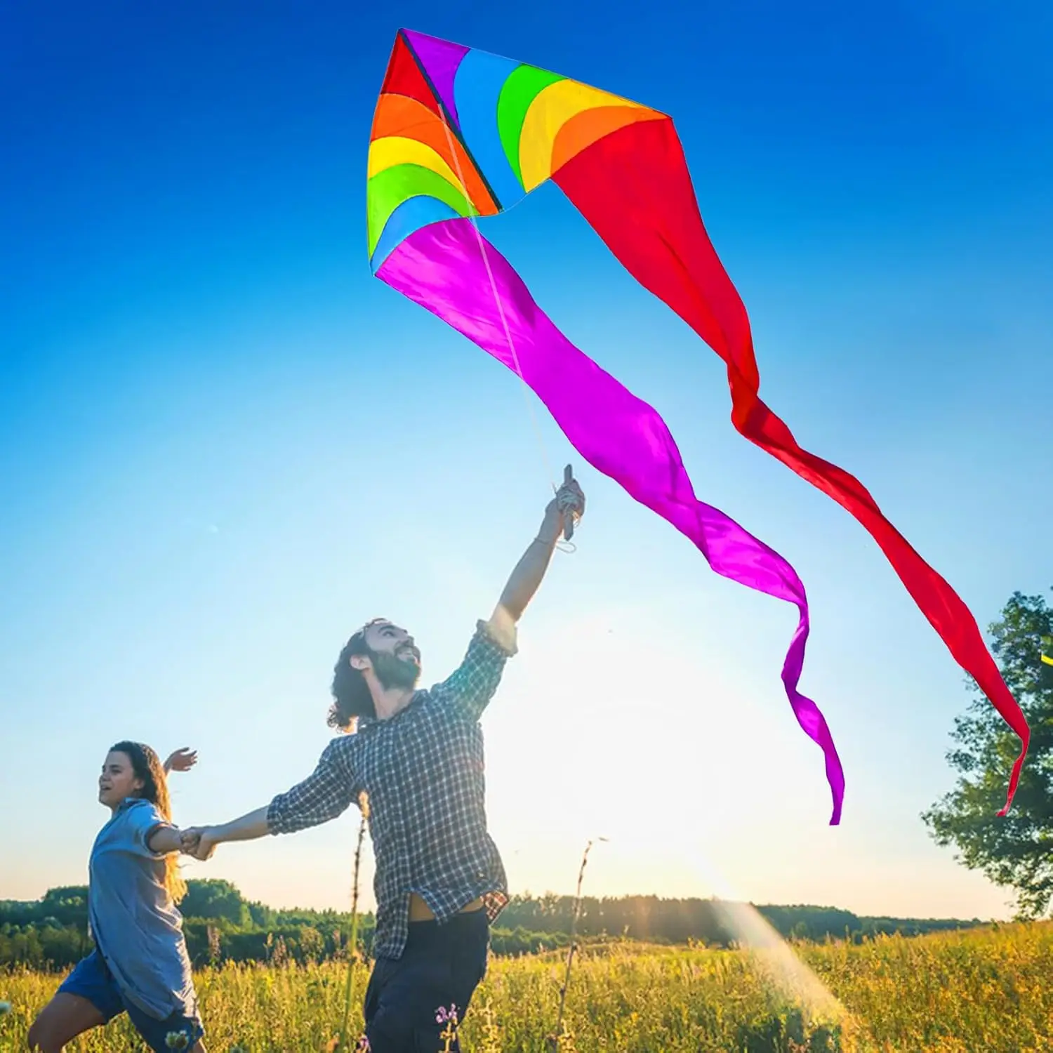 NEW 3m Power Rainbow Triangle /Delta Kites With Kite Handle and Line Good Flying