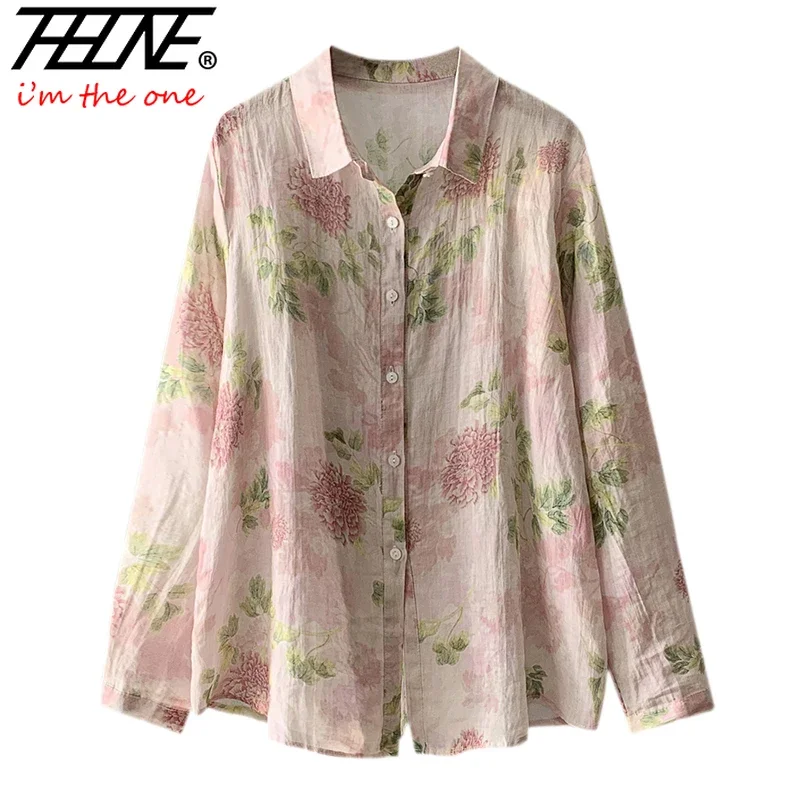 THHONE-Blusa de manga larga holgada para Mujer, camisa informal con estampado Vintage, ropa de moda para otoño e invierno, novedad