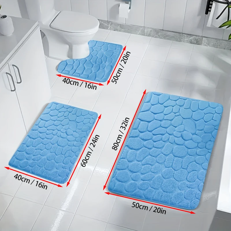 Memory Foam Sponge Pebble Embossed Bath Mat, Quick Absorption And Washable Bath Blanket, Non-Slip Bath Blanket, Washable Carpet