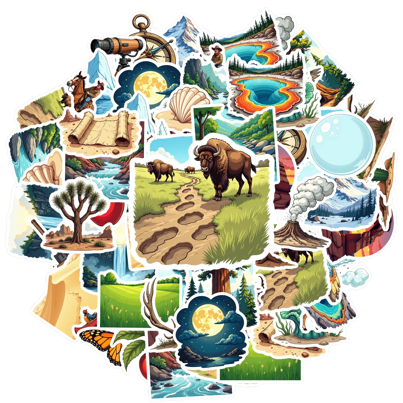 35pcs-100pcs Cartoon Nature Decals Playful Exploration Explorer Stickers Nature Stickers For Laptop Guitar