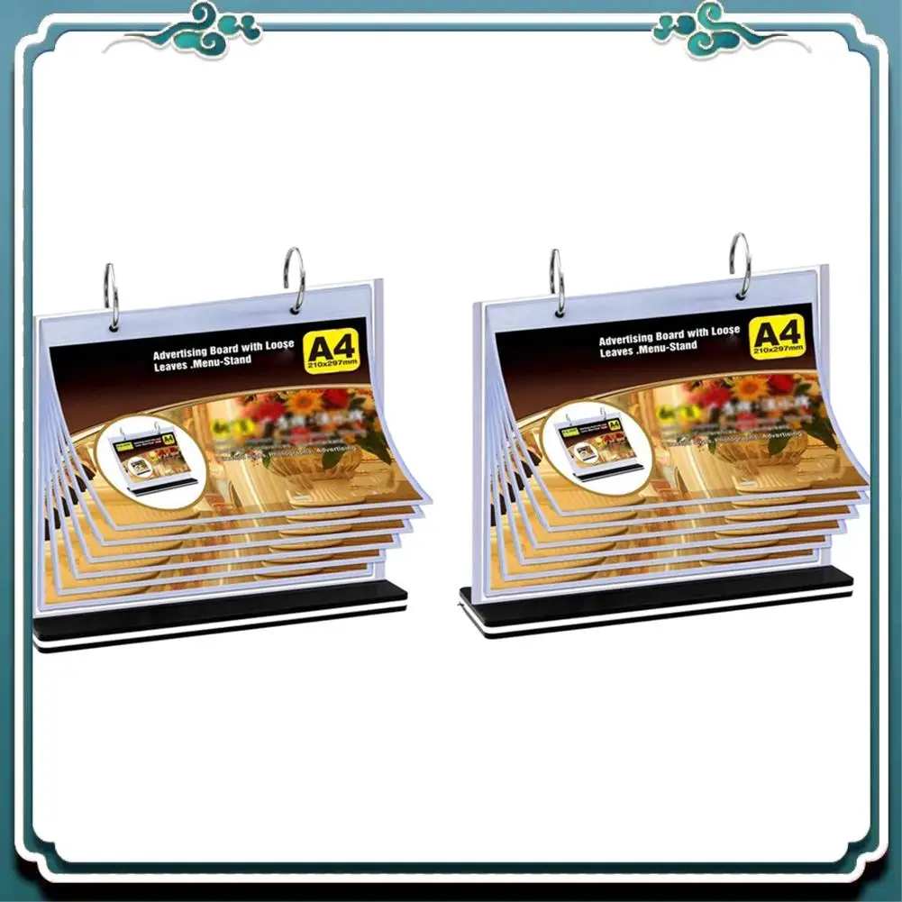 A67K-2X A4 Flip Table Menu Stand Multi-Page Table Card Rack Menu Display Stand Menu Holder