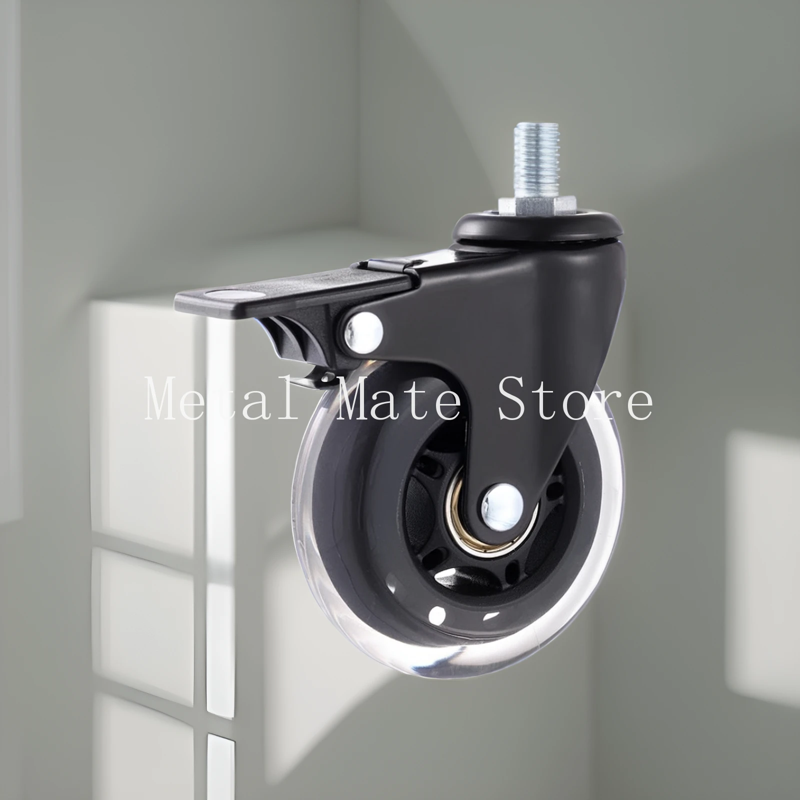 

5PCS 3" Universal Brake Mute PU Caster Wheels Set for Furniture Scooter Cart Ice Wheel with Electrophoresis Finish M6/M8/M10