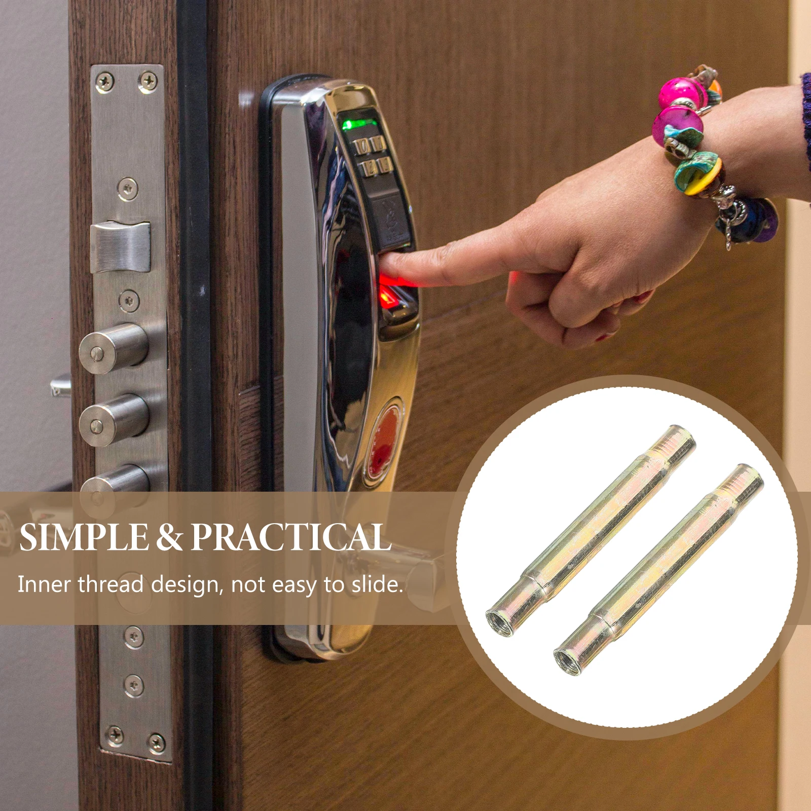 

2Pcs Door Handle Lock Connectors Stainless Steel Inner Thread Replacement Door Lock Connecting Tubes Safety Hardware for Gate