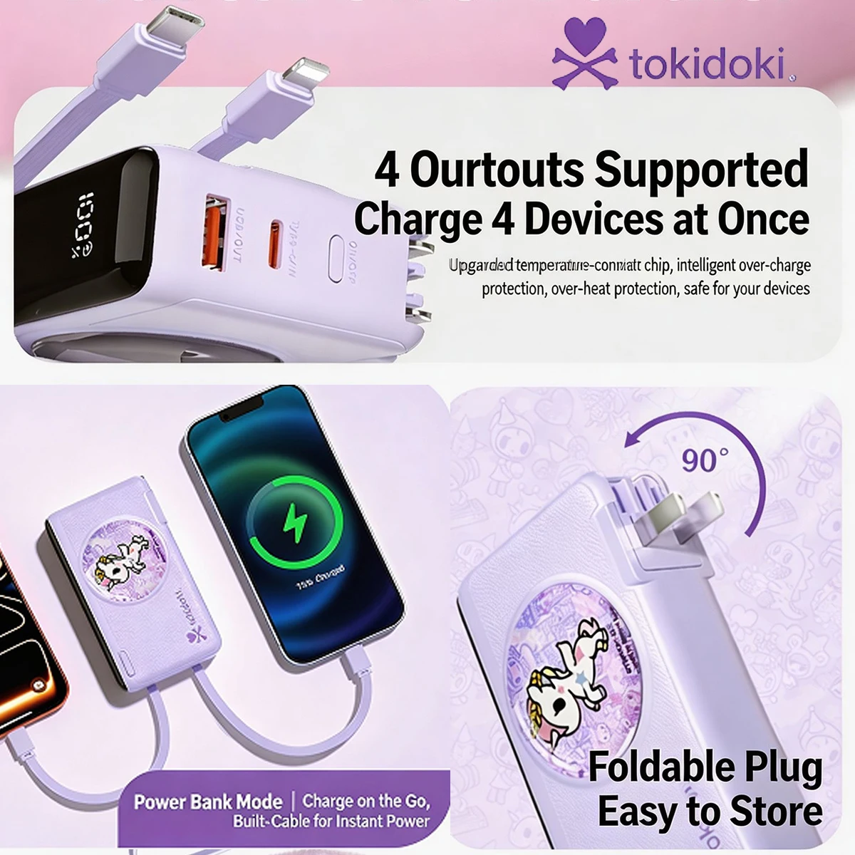 3in1 Tokidoki 10000mAh Charger Portable Power Bank High Capacity Fast Charging Includes Plug Charging Cables Micro/Type-C/USB
