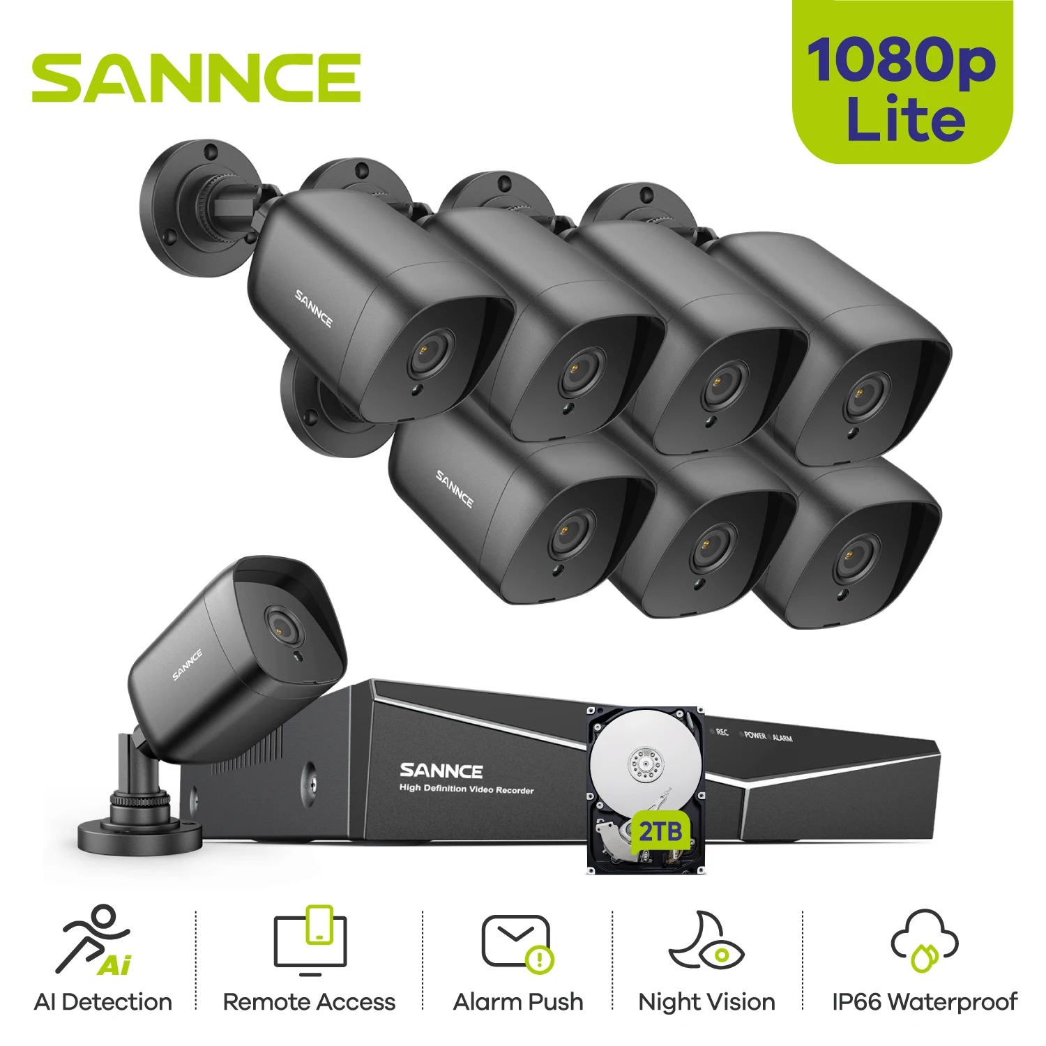 SANNCE 8CH 1080P Video Security DVR Camera System Outdoor IR Night Vision Waterproof Remote Monitor CCTV Camera Surveillance Kit