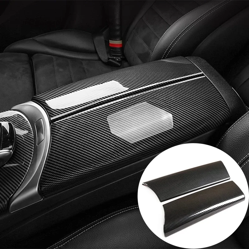 

Carbon Fiber Style Car Stowing Tidying Armrest Box Protect Stickers Covers Trim Fit For Mercedes Benz E Class W213 2016-2021