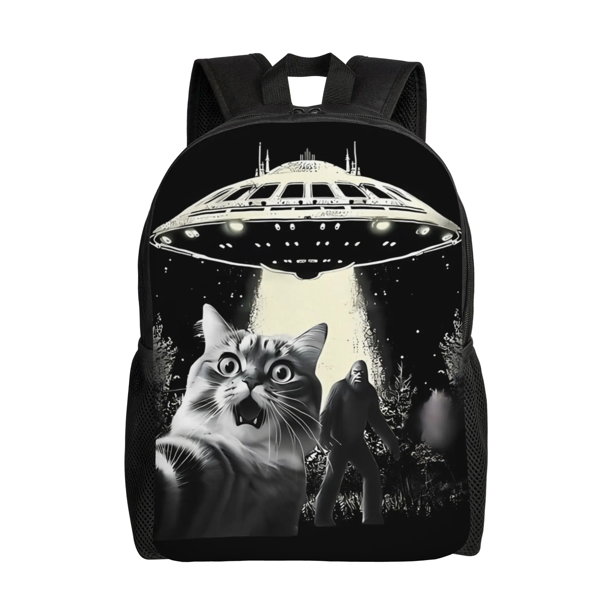 

Cat UFO Schoolbag Back to school season Selfie With Alien Bigfoot Ape Portable Backpack