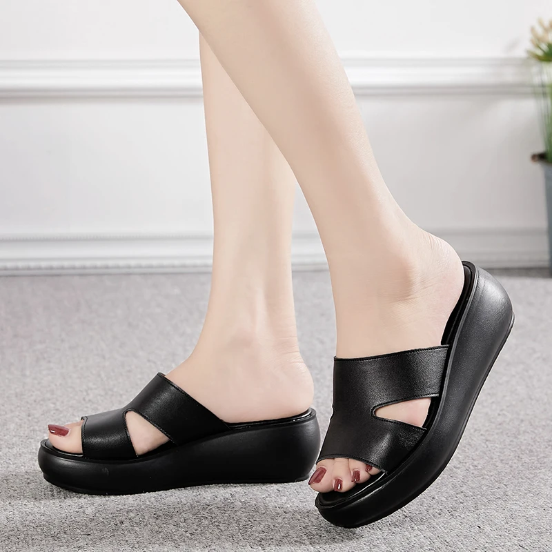 Shumei  Sippers Woman Summer New 2024 Wedge Platform Shoe For Mother Flat Women's  Sandals Brand Woman SlippeWith Free Shipping