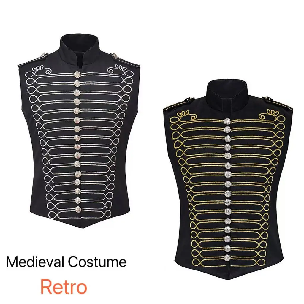 

Novelty Medieval Steam Drummer Cosplay Costume European Middle-aged Sleeveless Tops Gothic Style Halloween COS Tank Vest Male