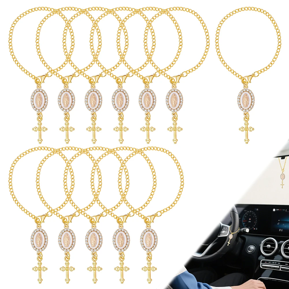 12 Pcs Pendant Car Decor 8.2 Inch Alloy Car Pendant Steering Wheel Oval Charm for Rearview Mirror Decoration Golden White