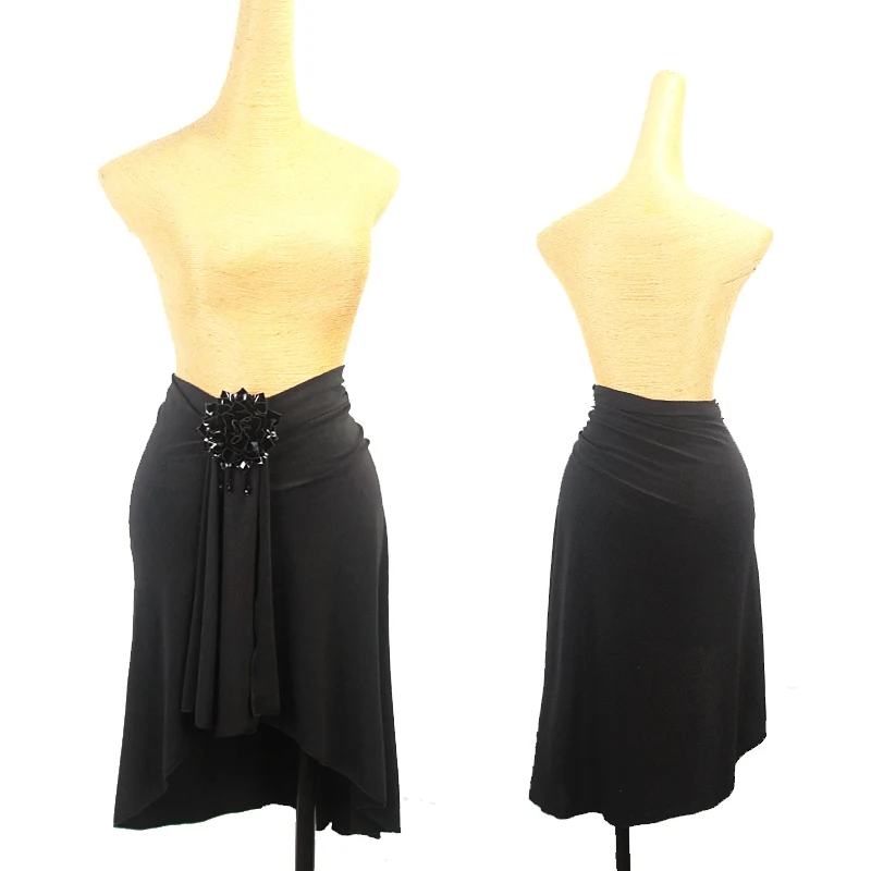 Falda de baile latino Irregular negra para mujer, ropa de práctica para adultos, Ropa de baile de Rumba y Salsa, ropa de práctica Latina DNV20230