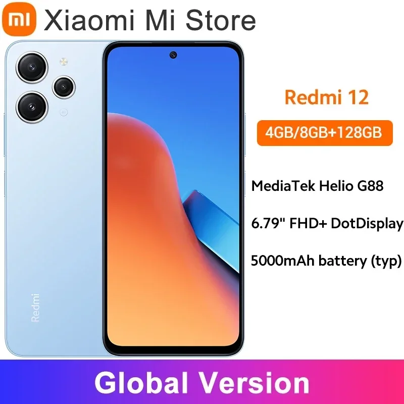 

Телефон Xiaomi Redmi 12, MTK Helio G88, 18 Вт, 90 Гц, 50 МП, тройная камера, IP53, аккумулятор 5000 мАч