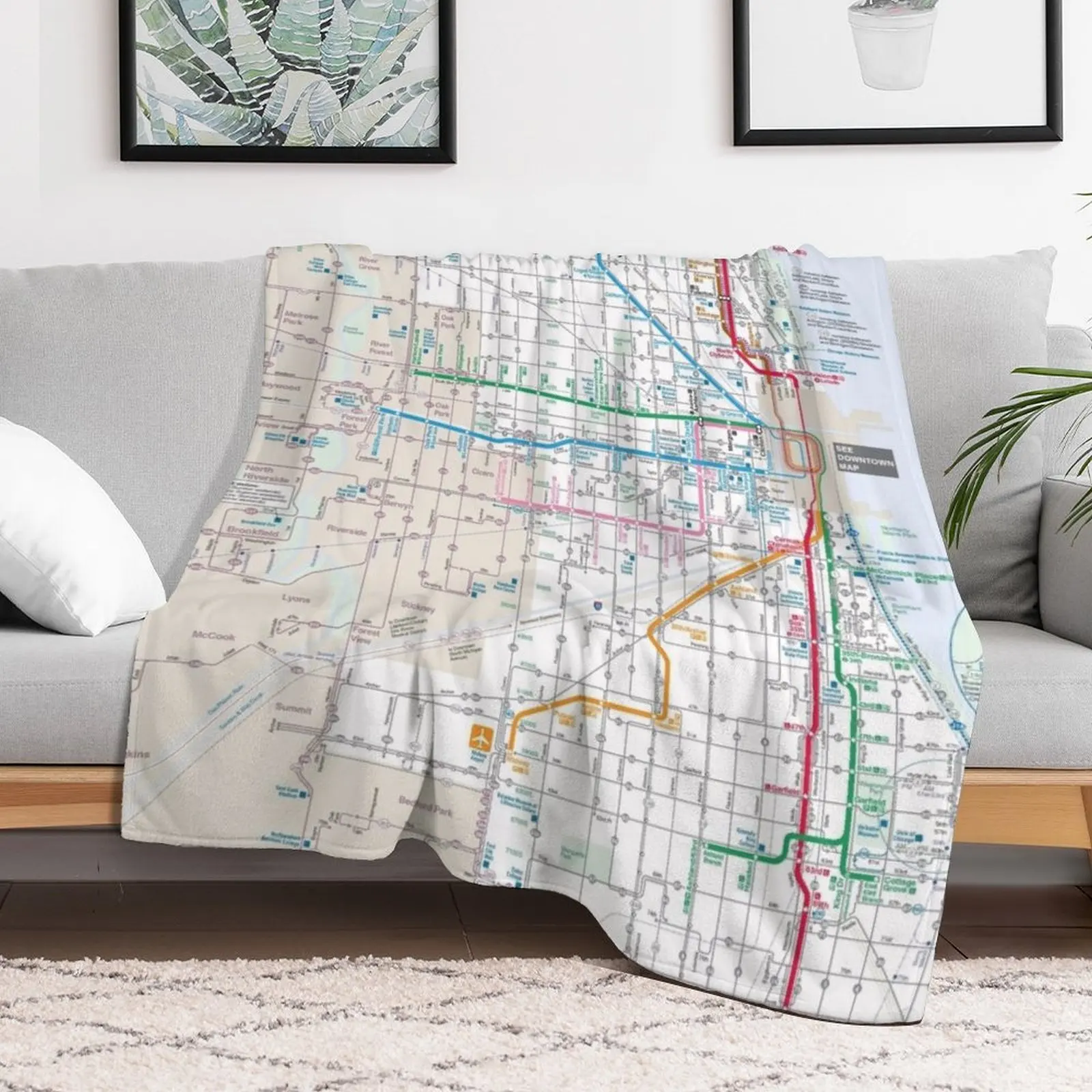 Chicago Transit Authority Map CTA Map Throw Blanket Soft Plaid valentine gift ideas Blankets