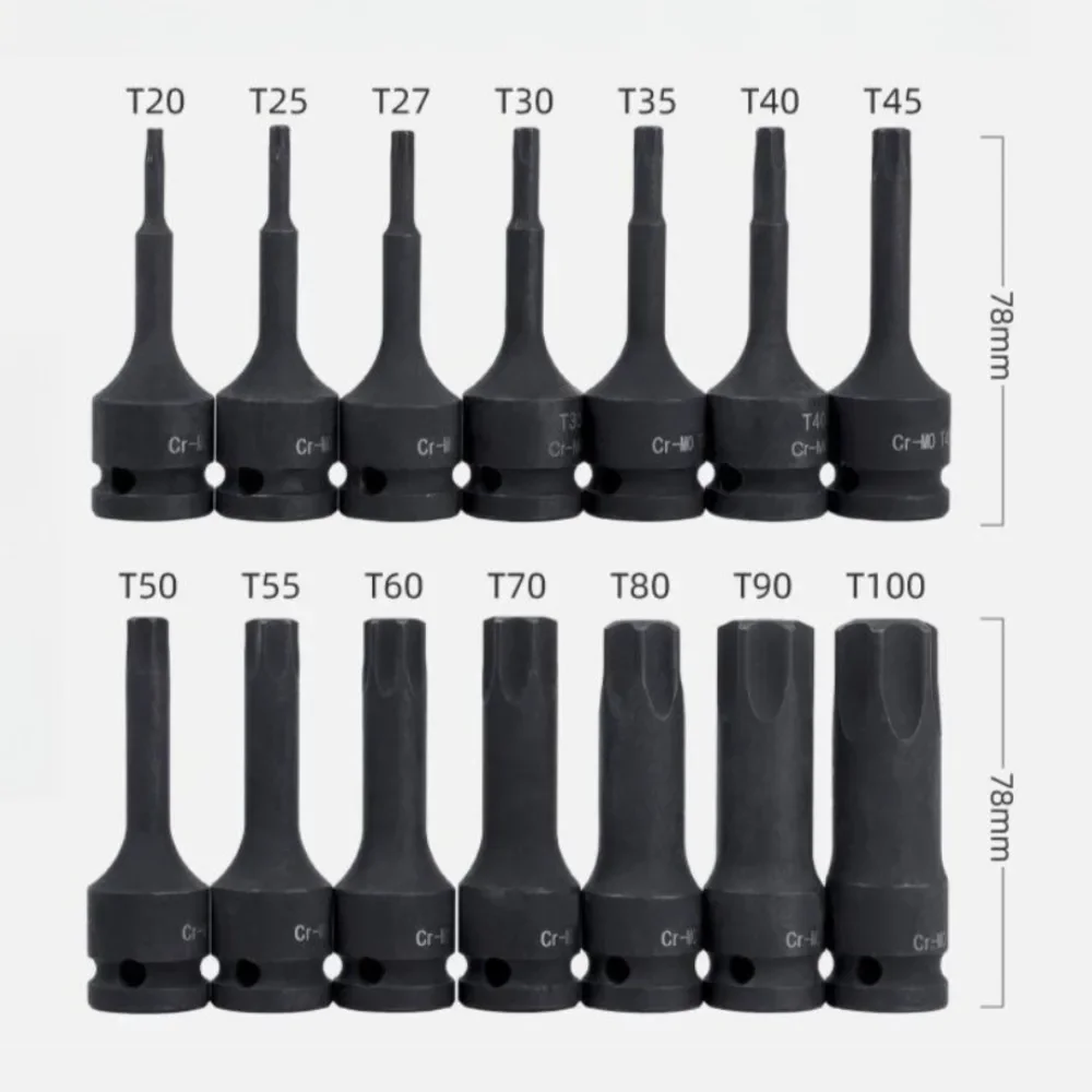 1/2 Zoll Torx-Bit-Schlagschrauber-Steckschlüsselsatz, 78mm Schlagschrauber-Sternbit-Steckschlüsselsatz T20 T25 T30 T40 T45 T47 T50 T55 T60 T70, Cr-Mo Stahl – Detail 3
