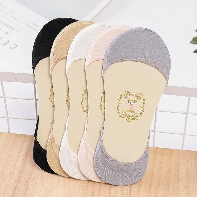 1-5Pairs Summer Cotton Socks Invisible Non-slip Boat Socks Invisible Ladies Low Cut Ankle Sock Women Slippers Silicone Thin Sock