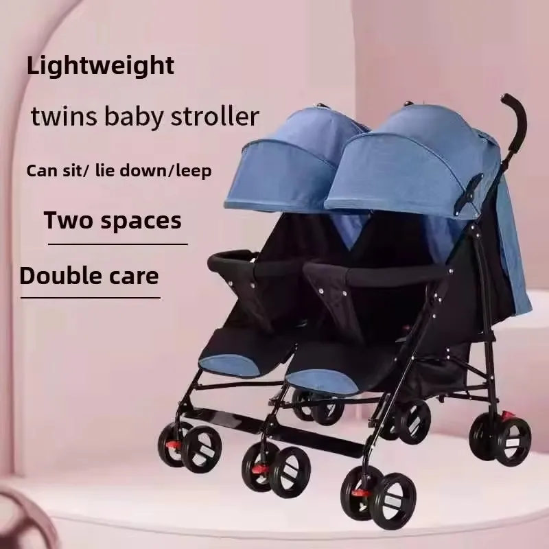 Carrinho de Bebê Duplo Ultraleve Dobrável Tipo Guarda-Chuva para Gêmeos, Carrinho para Dois Filhos Grandes e Pequenos, Carrinho de Bebê Fetal Bao Longfeng