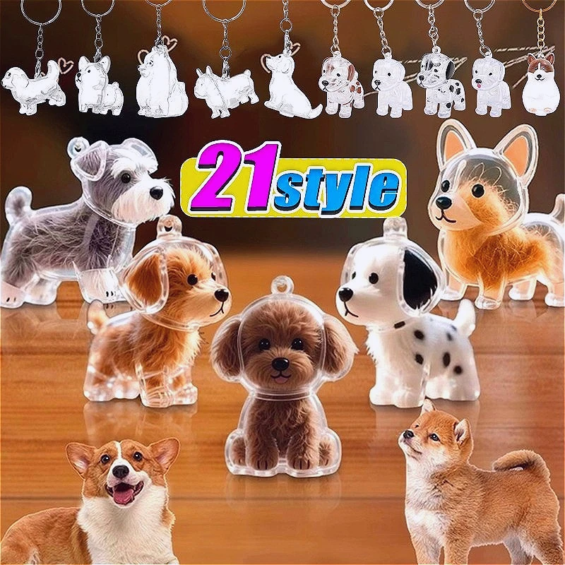 Lindo llavero de memoria de piel de perro llaveros de recuerdo de mascota personalizados llavero de raza de perro Bulldog de Pomerania Corgi acrílico transparente
