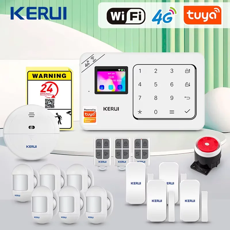 KERUI Home Alarm Support Alexa/Google Assistant 4G/WiFi Home Security Alarm Works with Tuya Wireless Burglary Protection 433mhz