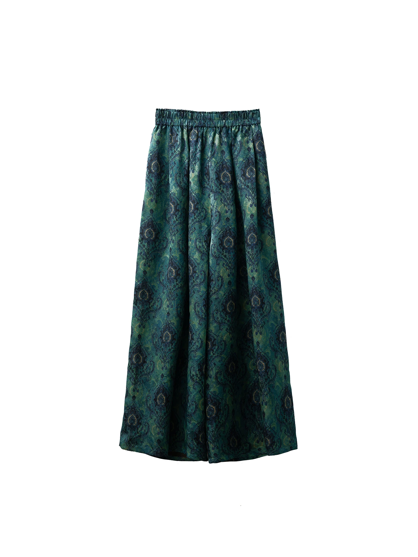 National Style Printed 100% Natural Mulberry Silk Fragrant Cloud Yarn Casual Elastic Waist Women's Fashionable Wide Leg Pants