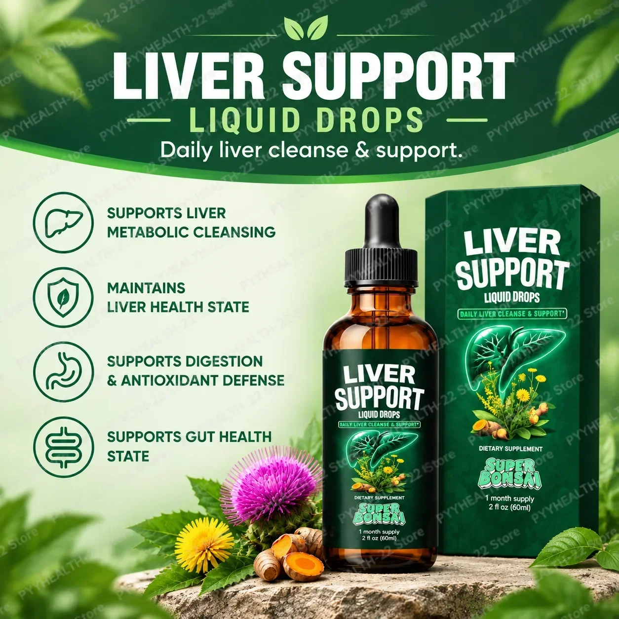 Liver Support Liquid Drops Maintain Liver Metabolic Cleansing,Digestive Comfort, Milk Thistle Dandelion Turmeric Berberine, 60ml