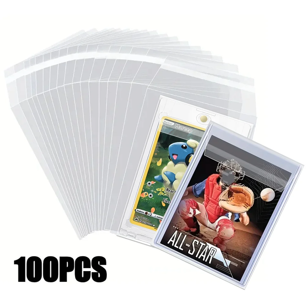 100 قطعة حامل بطاقة قابلة لإعادة الغلق الأكمام للرافعة العلوية/حامل البطاقة الممغنطة حامي/أكمام فيلم بلاستيكية شفافة مقاومة للماء