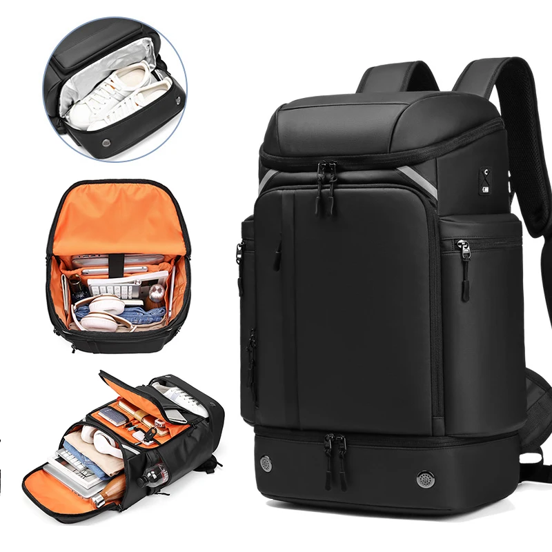 Men's Large Capacity Travel Backpack 50L with Shoe Compartment Business Hiking Trekking Laptop Bag Fashionable 17 Inch Computer