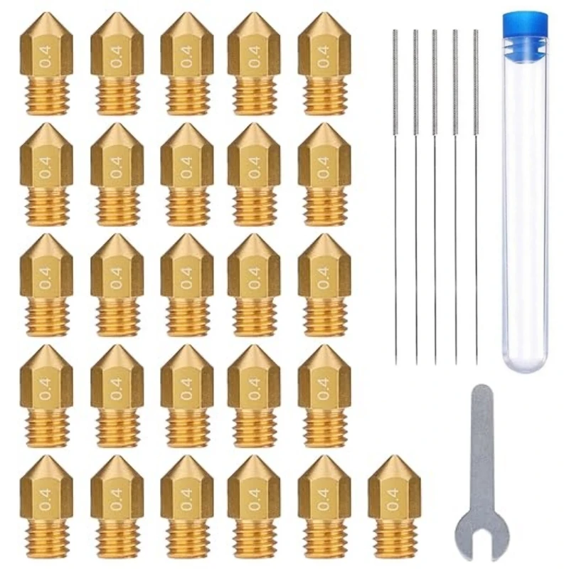 

26 Pcs 0.4mm MK8 Nozzles, 3D Printer Brass Hotend Nozzles with Needles wrench and DIY Tools for Ender3 series High Compatiblity