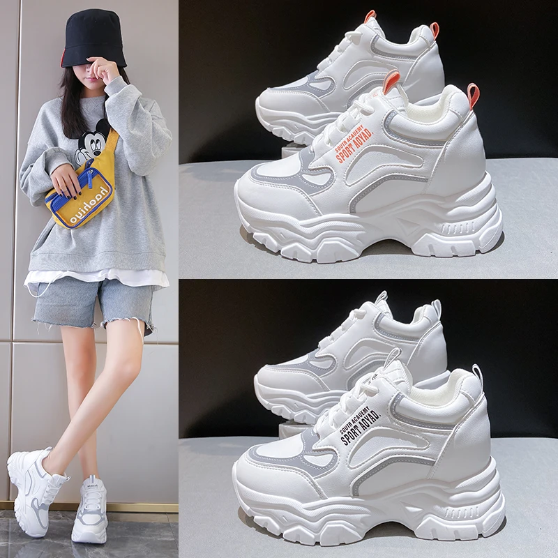 

2024 Spring and Autumn New High Rise Dad Shoes Women's Mesh Casual Sports Shoes Thick Sole Running Travel Little White Shoes