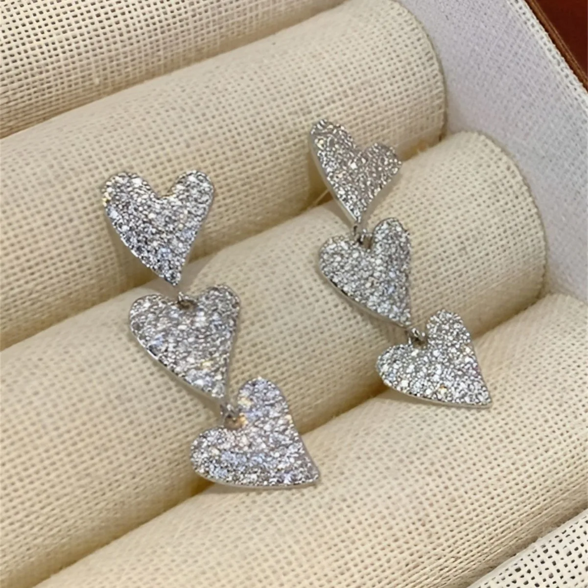 

925 Sterling Silver Heart To Hearts Dangle Earrings Sparkling Clear CZ Trendy Drop Earrings For Women Fine Jewelry Gifts