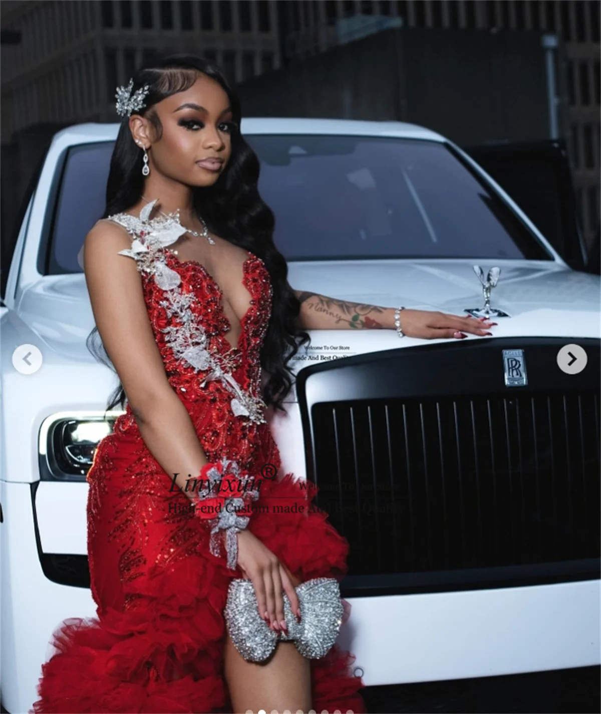 Sparkly Sequins Mermaid Prom Dresses With Floars Lace Evening Party Gowns Sexy Aso Ebi Ruffles Slit robes de soirée Customized