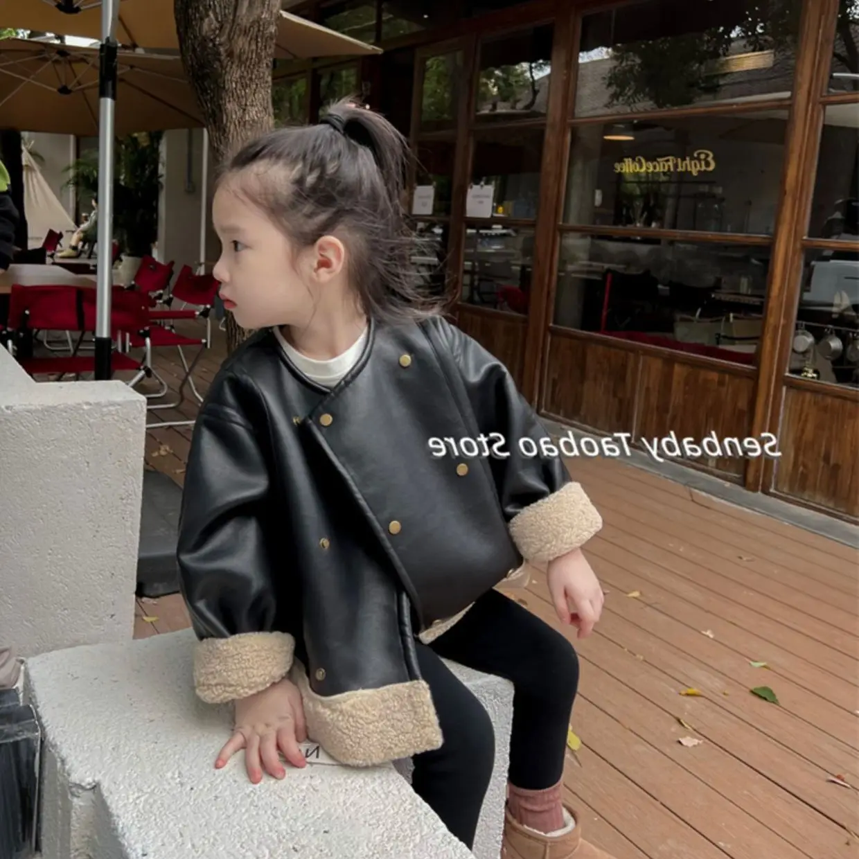 Boys and Girls Leather Jacket PU Washed Soft Leather with Plush and Thickened Outerwear Autumn and Winter Children\'s Clothing