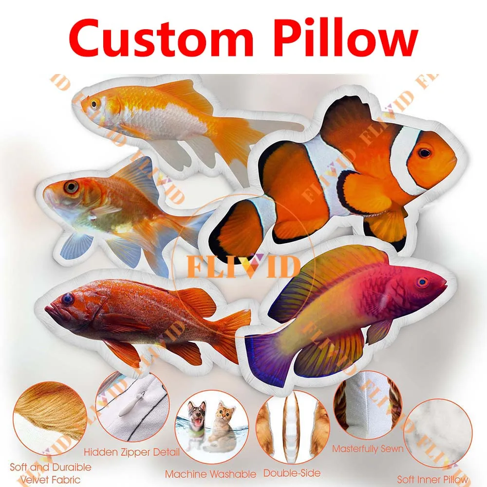 Custom 3D Fish Photo Pillow Funny Gift Personalized Trout Molly Swordtail Shaped Pillow Memorial Photo Cushion