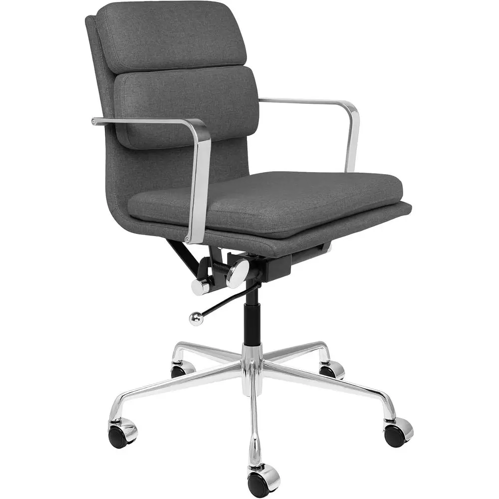 

Padded Ergonomic Office Chair - Swivel Desk Chair with Armrests, Cushion, Poly-Cotton Charcoal Fabric, Computer Chair
