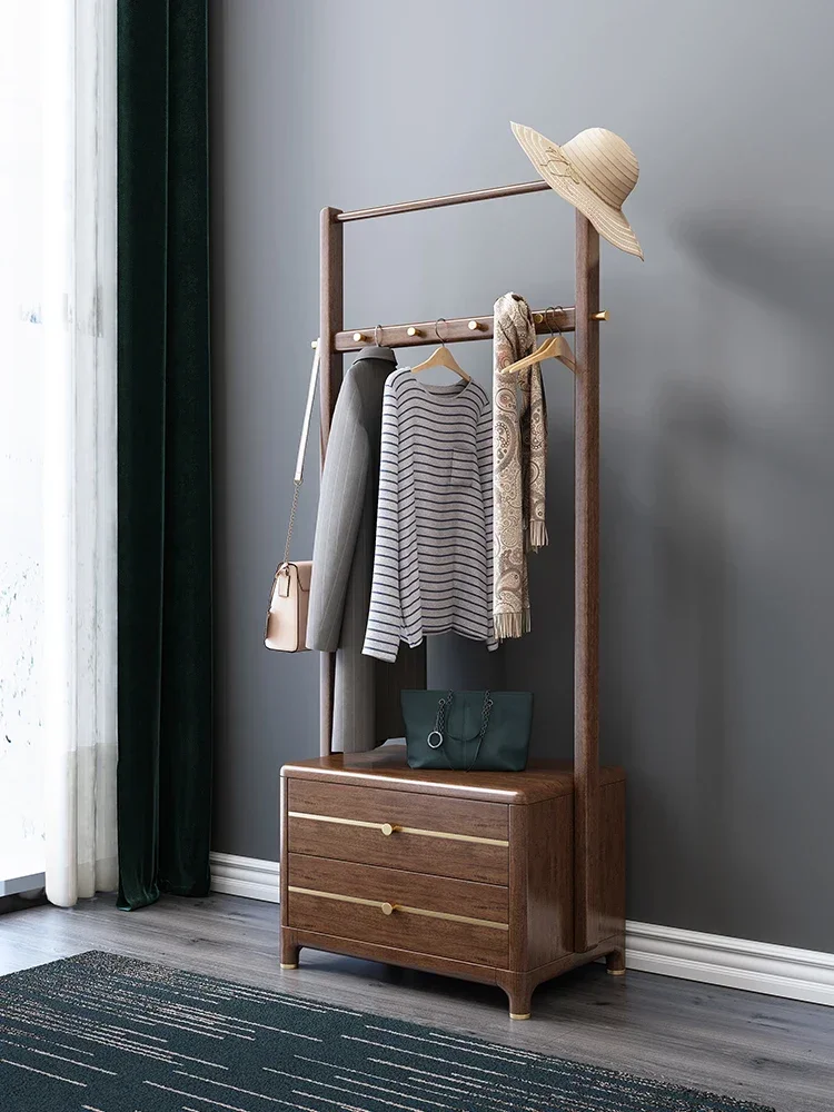 

New Chinese Style Walnut Coat Rack Floor Storage Clothes Rack Bedroom Storage