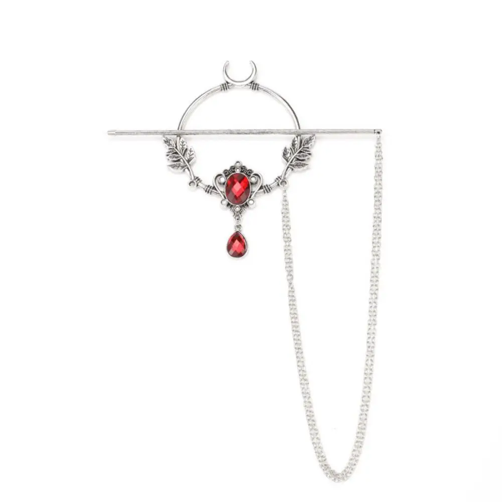 Alloy Crystal Hairpin Waterdrop Rhinestone Inlaid Witch Hair Stick Crescent Leaf Amethyst Tassels Fairy Hairclip For Women Girls
