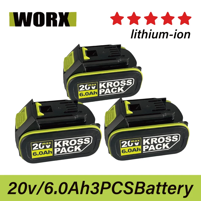 2024WORX 20V 6.0Ah electric tool charging lithium battery replacement battery WA3551 WA3553 WX390 WX176 WX178 WX386 with charger