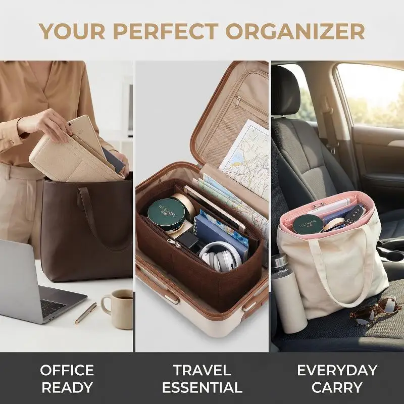 Felt Purse Organizer Women Handbag Insert Bag Multi Pocket Liner 8 Compartments for Totes and Daily Essentials