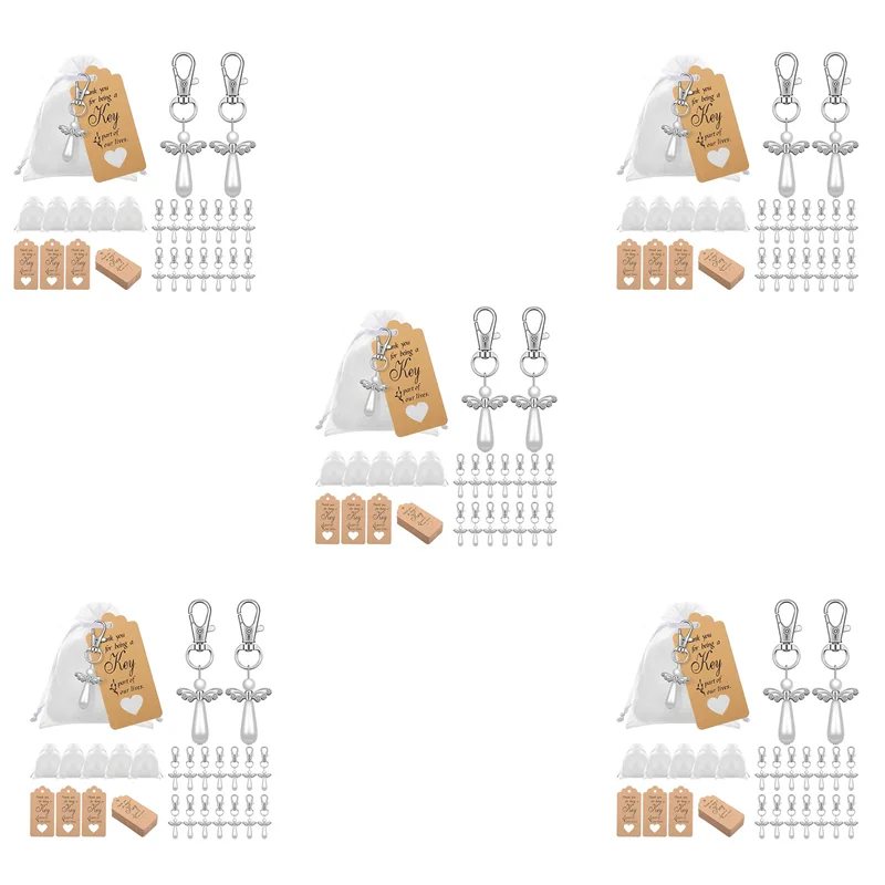 

100Pcs Thank You Gift Angel Keychains Wedding Favors Guardian Angel For Christening Baby Shower Birthday Giveaway-ABQU