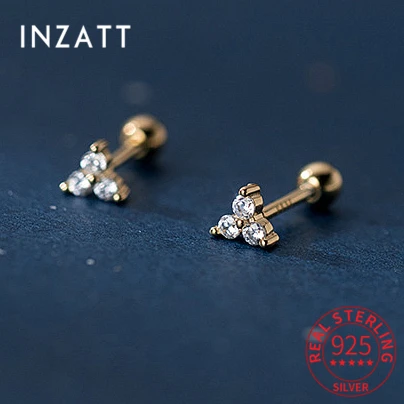 INZATT Real 925 Sterling Silver Zircon CZ Screw Bead Thread Stud Earrings For Women Party Classic Fine Jewelry Accessories