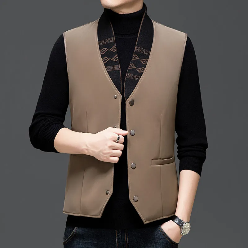 

Men's Business Style Goose down Vest Thickened Pure Color Inner Wear Slim Fit Winter Warm Fleece Lined Outdoor Jacket